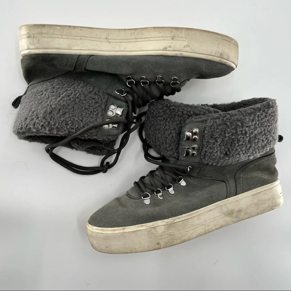 Marc Fisher Darlen grey white leather faux fur upper athletic shoes lace up 9M
